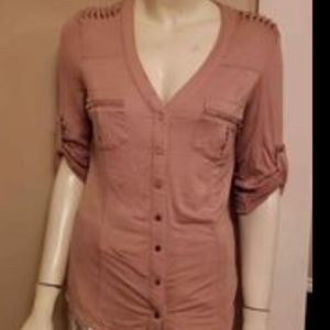 Beautiful beige with gold buttons BEBE top fits SMALL or MEDIUM